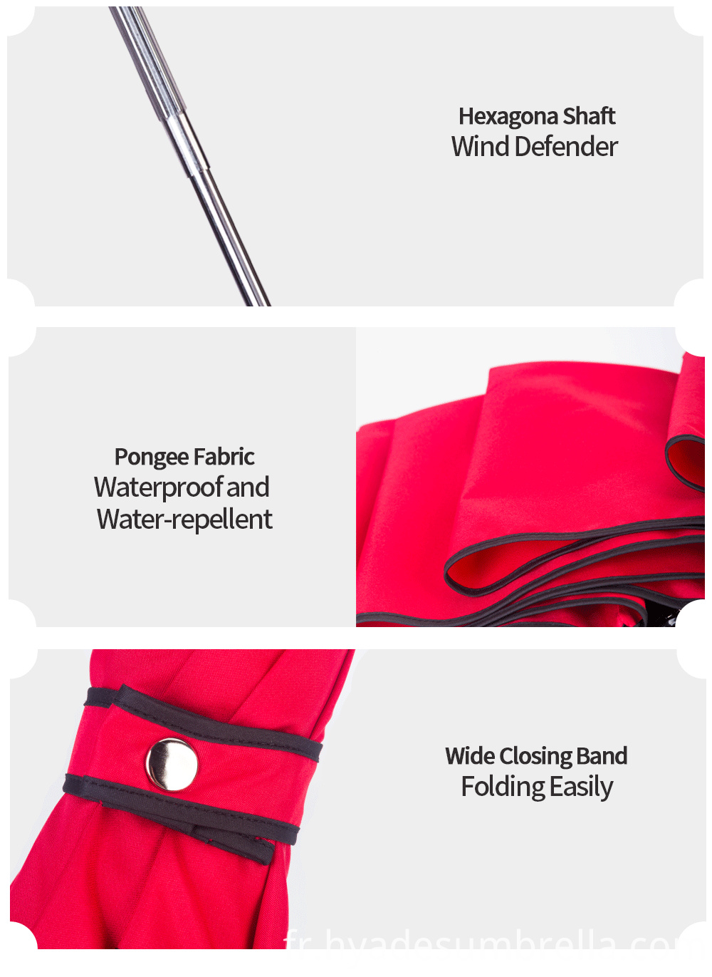 Parapluie pliant rouge 3 Big Close Band Red 3 Folding Umbrella Big Close Band